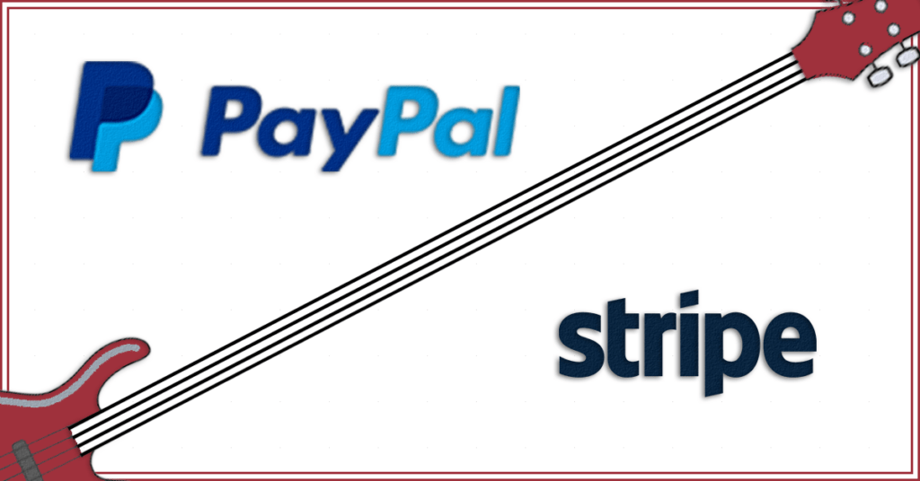 Logo von PayPal und Stripe auf einer Gitarre