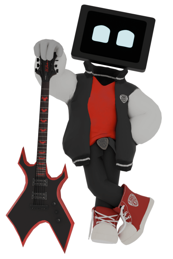 Stylisierte Figur mit einer Gitarre in Rock-Mode